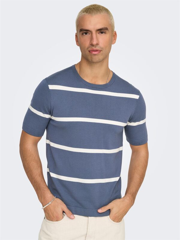 ONSWYLER LIFE REG 14 SS STRIPED KNIT Erkek Mavi Kazak - OS22032764