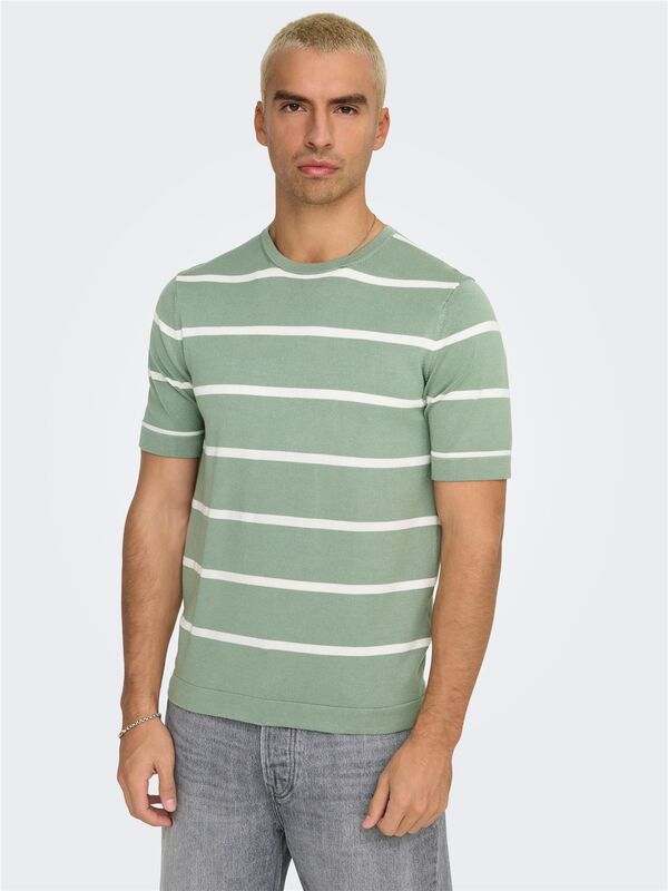 ONSWYLER LIFE REG 14 SS STRIPED KNIT Erkek Yeşil Kazak - OS22032764