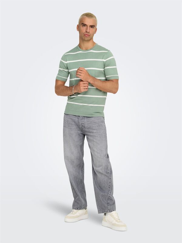 ONSWYLER LIFE REG 14 SS STRIPED KNIT Erkek Yeşil Kazak - OS22032764