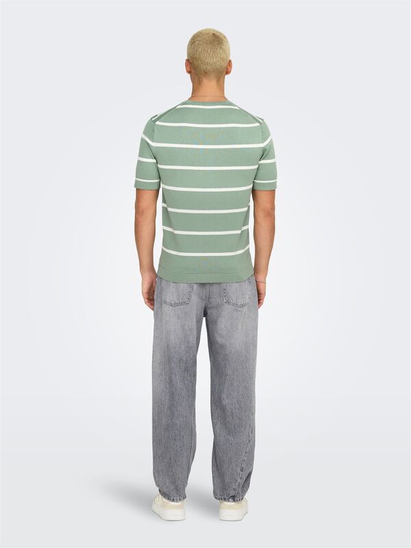 ONSWYLER LIFE REG 14 SS STRIPED KNIT Erkek Yeşil Kazak - OS22032764