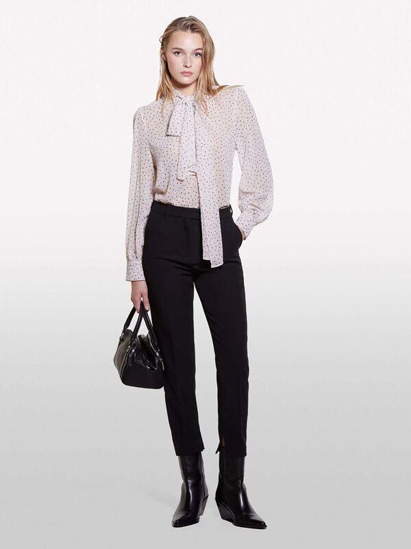 Önü Bağlama Detaylı Desenli Uzun Kollu Şifon Bluz Kadın 76Y Bluz - 324A52UMLQ088