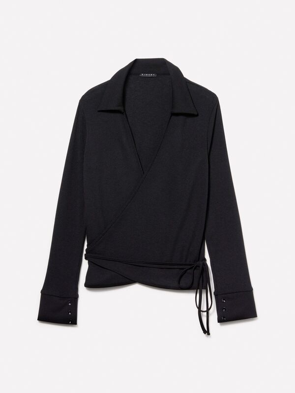 Önü Çapraz Detaylı Uzun Kollu Gömlek Yaka Bluz Kadın Siyah Gömlek - 324A3FTRL400R