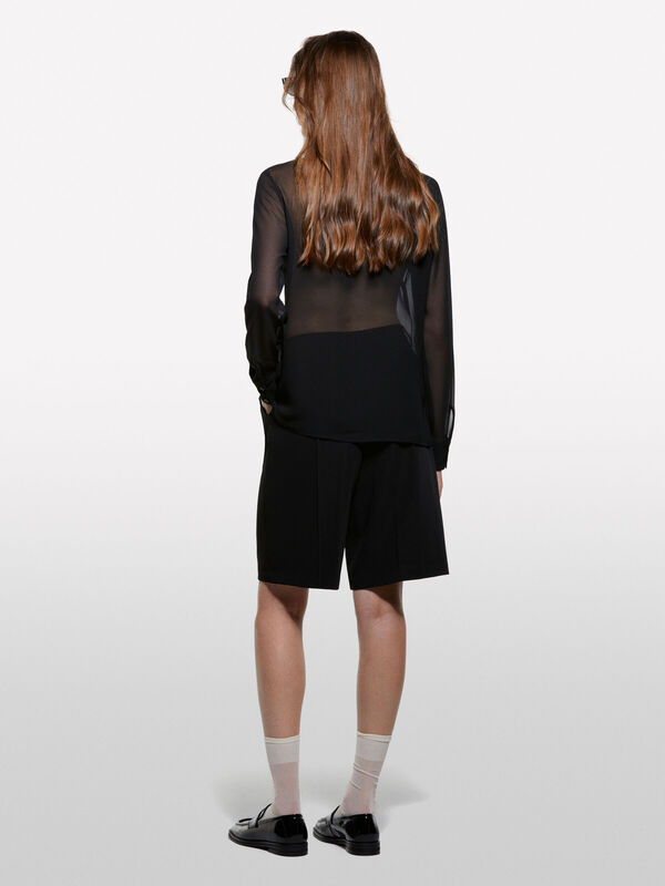 Sisley - Önü Fırfır Detaylı Regular Fit Gömlek Kadın Siyah Gömlek - 325A5NOXLQ09T