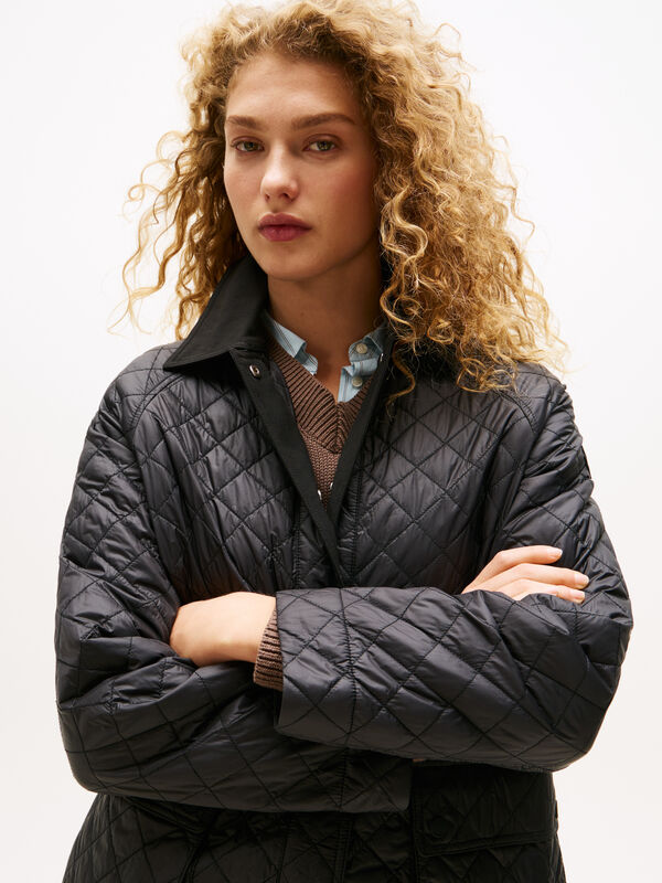 Tommy Hilfiger - PADDED NYLON REG QUILTED COAT Kadın Siyah Parka - WW0WW46448 Tommy Hilfiger - PADDED NYLON REG QUILTED COAT Kadın Siyah Parka - WW0WW46448
