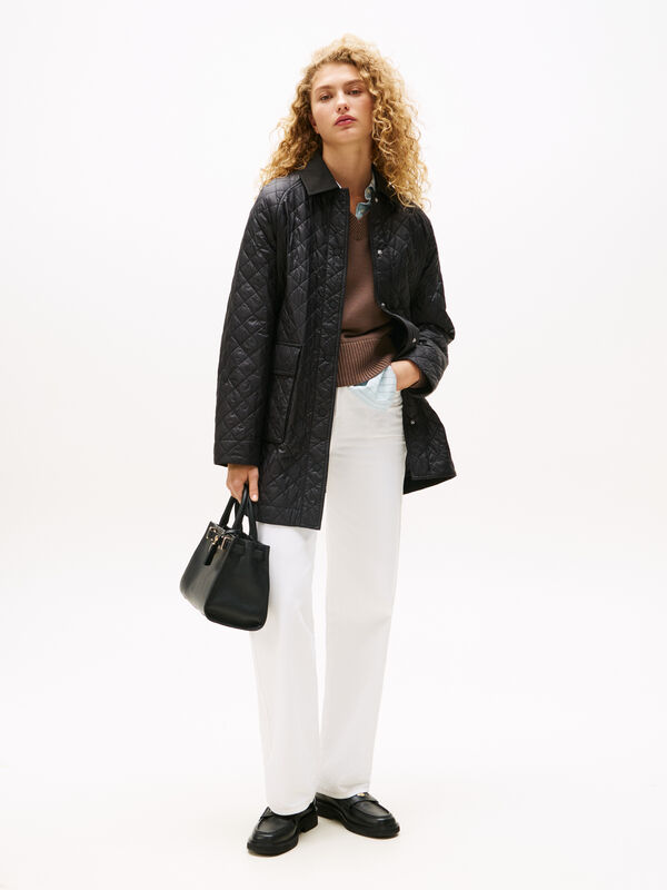 PADDED NYLON REG QUILTED COAT Kadın Siyah Parka - WW0WW46448