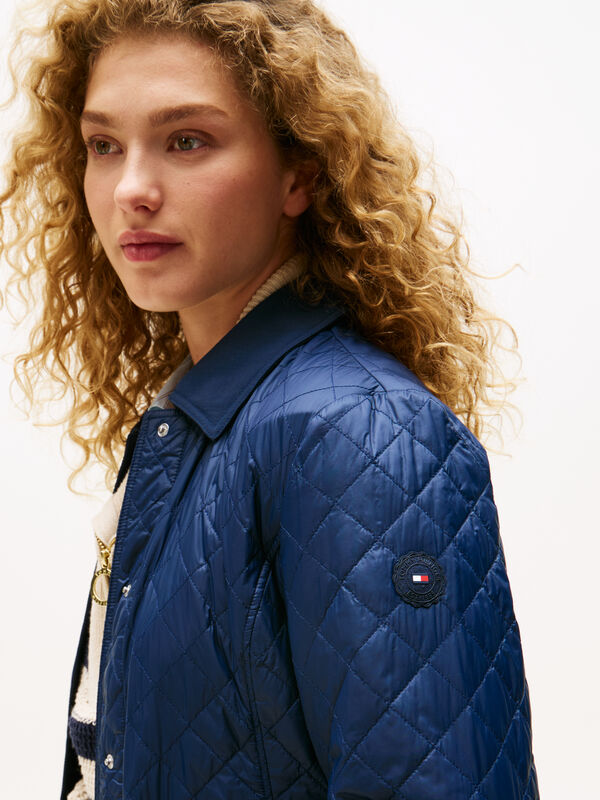 PADDED NYLON SLIM QUILTED JACKET Kadın Mavi Ceket - WW0WW45641 PADDED NYLON SLIM QUILTED JACKET Kadın Mavi Ceket - WW0WW45641