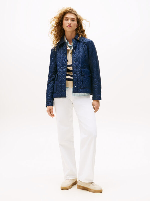 PADDED NYLON SLIM QUILTED JACKET Kadın Mavi Ceket - WW0WW45641