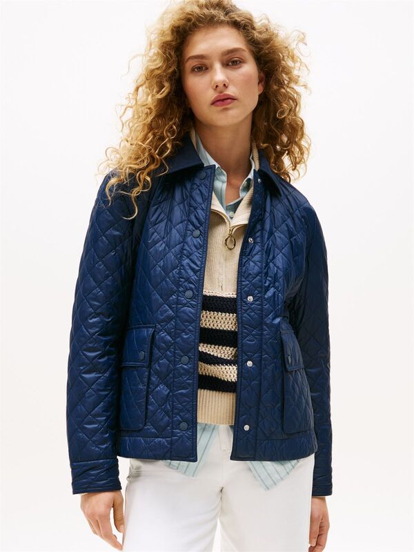 Tommy Hilfiger - PADDED NYLON SLIM QUILTED JACKET Kadın Mavi Ceket - WW0WW45641