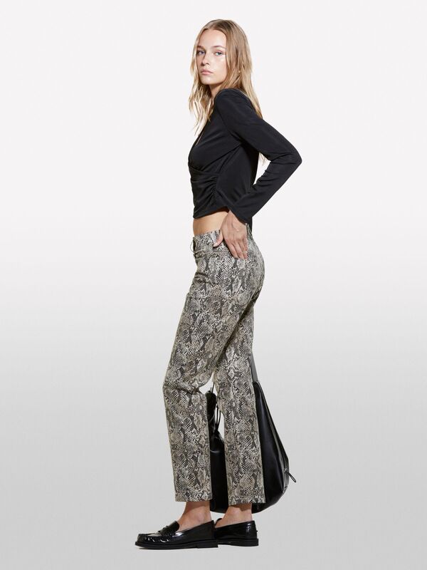 Pamuk Karışımlı 5 Cepli Baskılı Slim Fit Bilek Boy Pantolon Kadın Gri Desenli Pantolon - 324A4ZJSLE03S