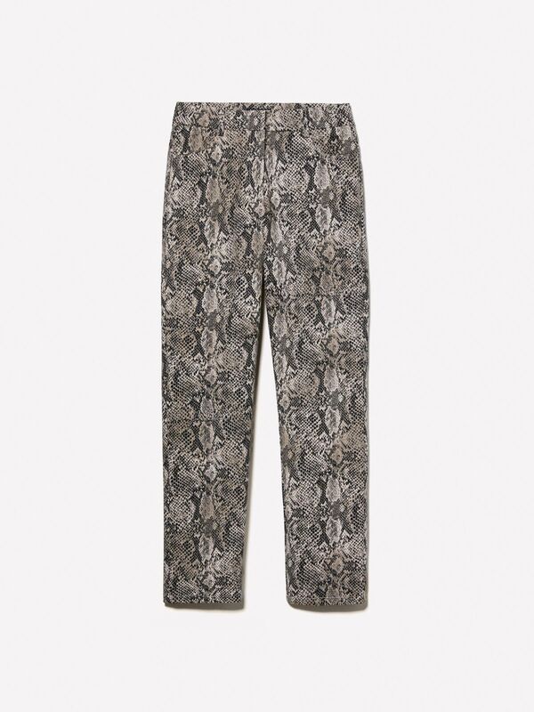 Pamuk Karışımlı 5 Cepli Baskılı Slim Fit Bilek Boy Pantolon Kadın Gri Desenli Pantolon - 324A4ZJSLE03S