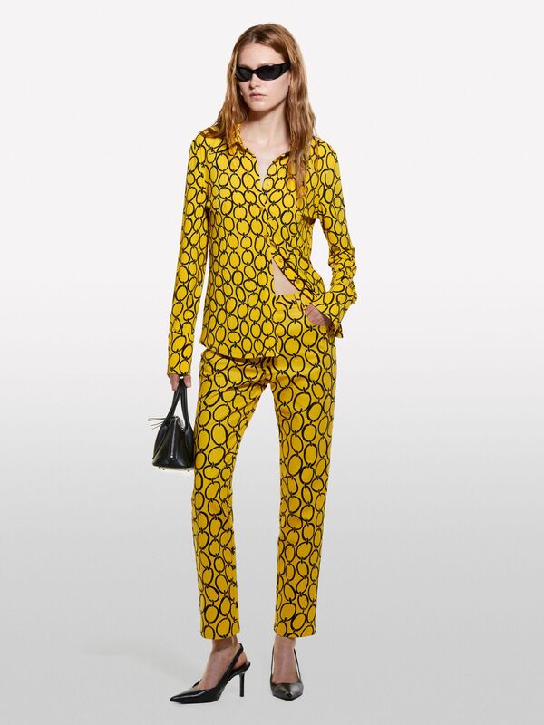 Pamuk Karışımlı 5 Cepli Baskılı Slim Fit Bilek Boy Pantolon Kadın Hardal Sarısı Mix Pantolon - 324A4ZJSLE03S