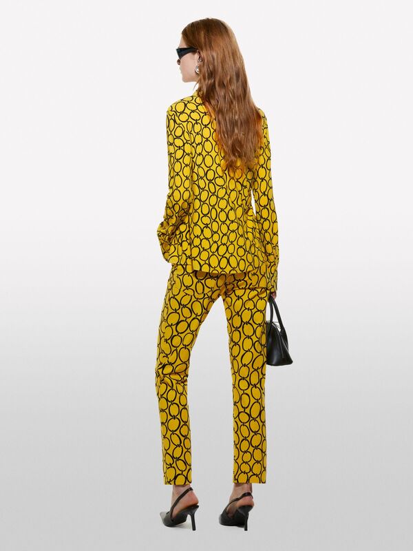 Pamuk Karışımlı 5 Cepli Baskılı Slim Fit Bilek Boy Pantolon Kadın Hardal Sarısı Mix Pantolon - 324A4ZJSLE03S