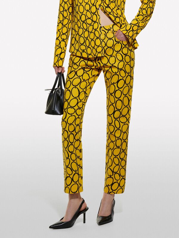 Pamuk Karışımlı 5 Cepli Baskılı Slim Fit Bilek Boy Pantolon Kadın Hardal Sarısı Mix Pantolon - 324A4ZJSLE03S