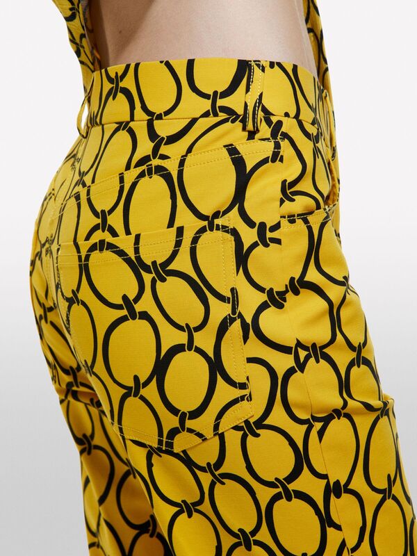 Pamuk Karışımlı 5 Cepli Baskılı Slim Fit Bilek Boy Pantolon Kadın Hardal Sarısı Mix Pantolon - 324A4ZJSLE03S