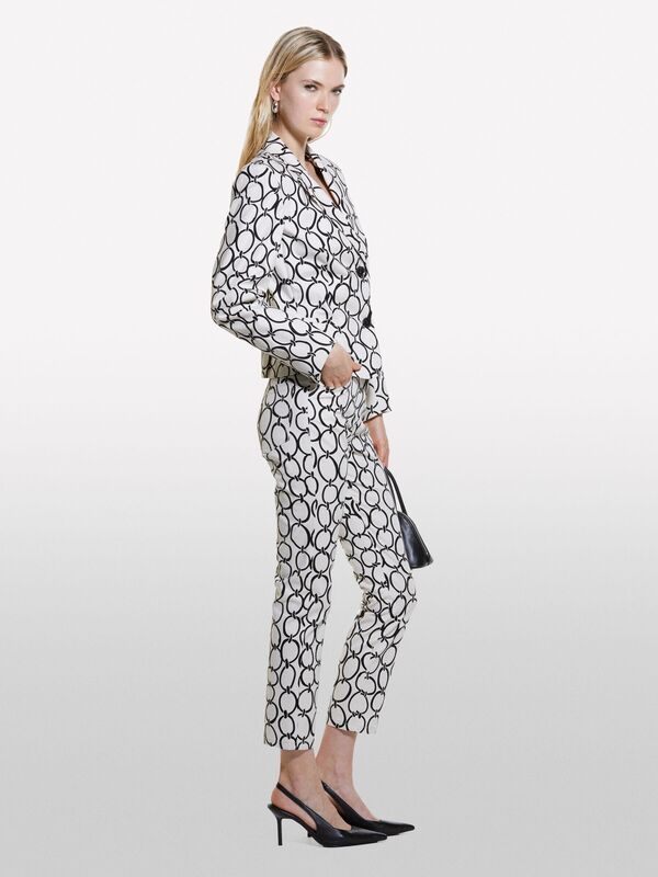 Sisley - Pamuk Karışımlı 5 Cepli Baskılı Slim Fit Bilek Boy Pantolon Kadın Kırık Beyaz Mix Pantolon - 324A4ZJSLE03S