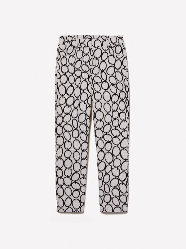 Pamuk Karışımlı 5 Cepli Baskılı Slim Fit Bilek Boy Pantolon Kadın Kırık Beyaz Mix Pantolon - 324A4ZJSLE03S