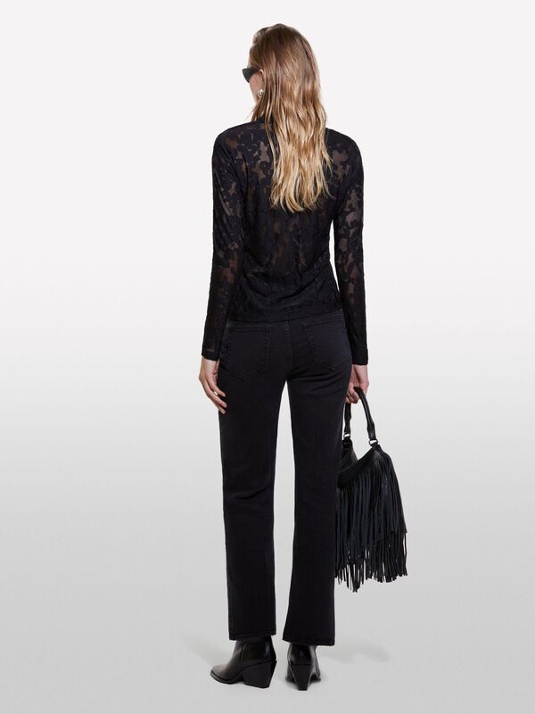 Sisley - Pamuk Karışımlı Beş Cepli Geniş Paça Yüksek Bel Pantolon Kadın 800 Pantolon - 324A4STRLE03V