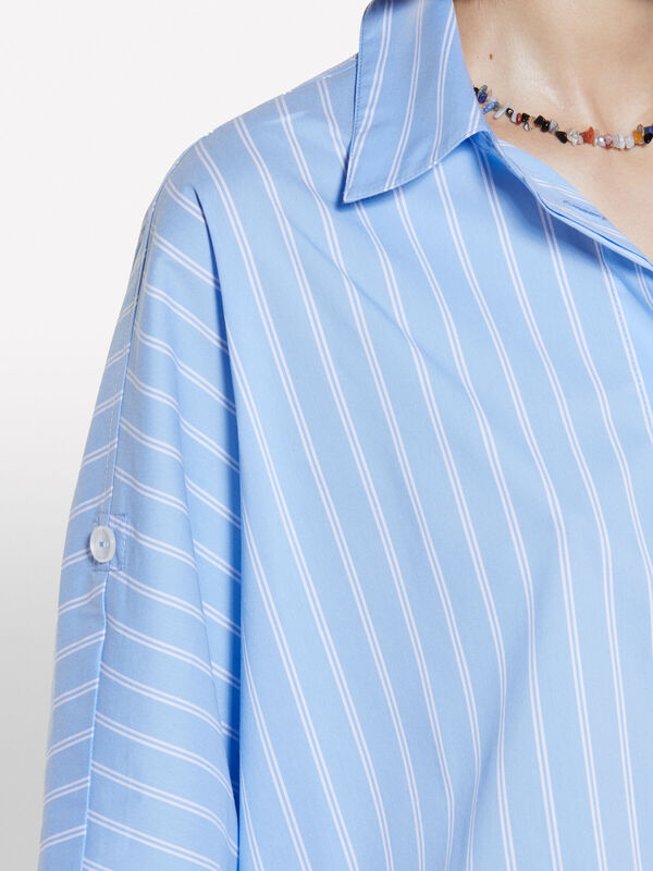 Pamuk Karışımlı Çizgili Kol Katlamalı Oversize Poplin Gömlek Kadın Renkli Gömlek - 325P57ZBLQ09C