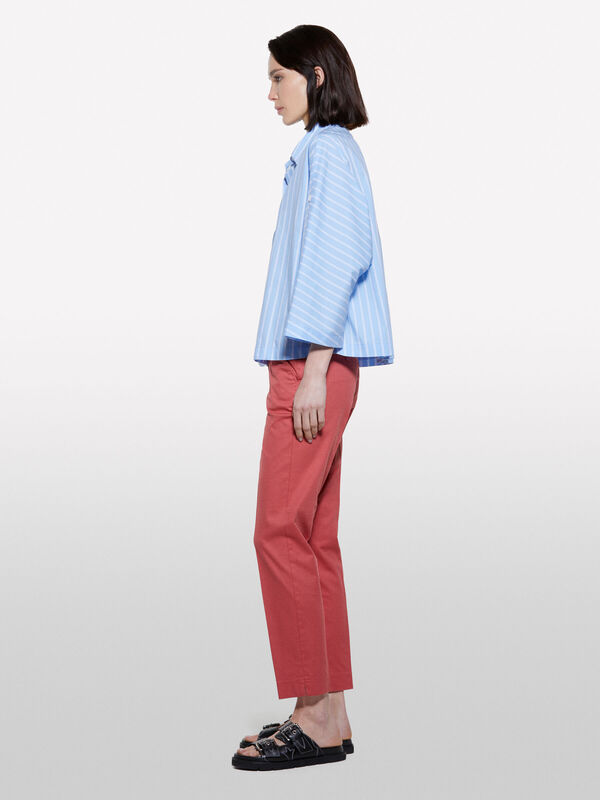 Pamuk Karışımlı Çizgili Kol Katlamalı Oversize Poplin Gömlek Kadın Renkli Gömlek - 325P57ZBLQ09C