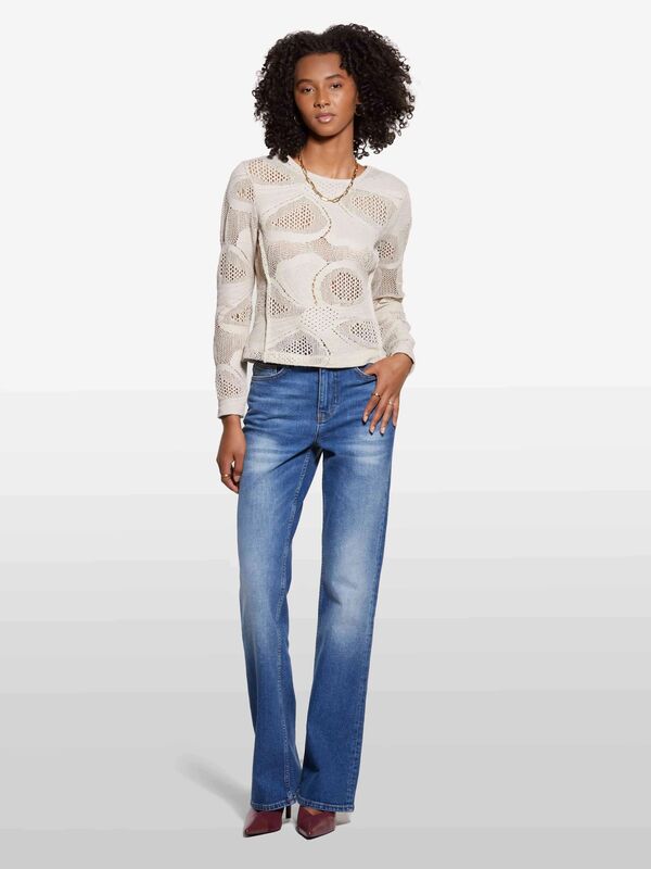 Sisley - Pamuk Karışımlı Delik Detaylı Uzun Kollu T-Shirt Kadın Pembe T-Shirt - 325A3IIDL107T