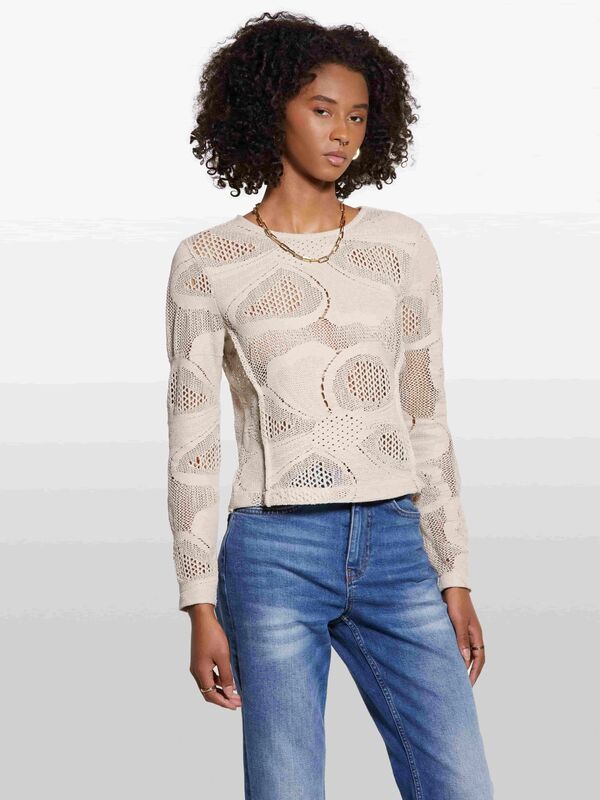 Pamuk Karışımlı Delik Detaylı Uzun Kollu T-Shirt Kadın Pembe T-Shirt - 325A3IIDL107T