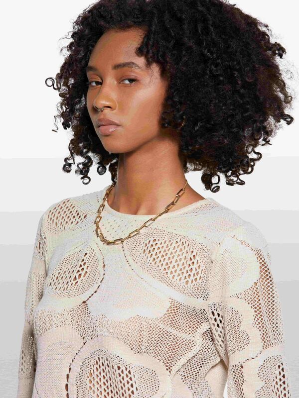 Pamuk Karışımlı Delik Detaylı Uzun Kollu T-Shirt Kadın Pembe T-Shirt - 325A3IIDL107T