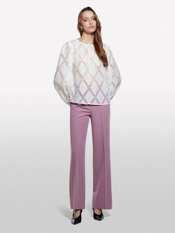 Sisley - Pamuk Karışımlı Desenli Balon Kol Oversize Bluz Kadın Krem Bluz - 325A5WTKLQ09X