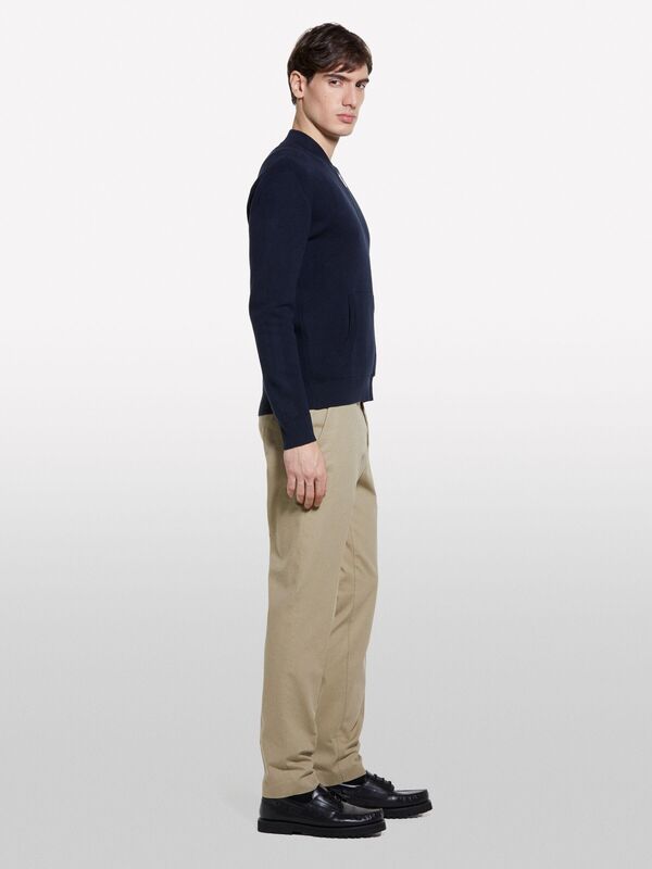 Pamuk Karışımlı Fermuarlı Bomber Hırka Erkek Lacivert Hırka - 325P10F2S500H