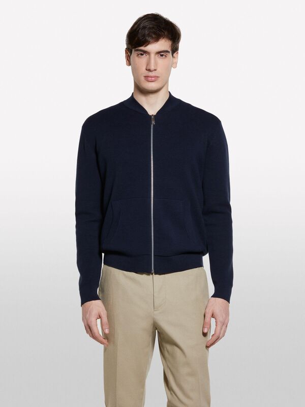 Sisley - Pamuk Karışımlı Fermuarlı Bomber Hırka Erkek Lacivert Hırka - 325P10F2S500H