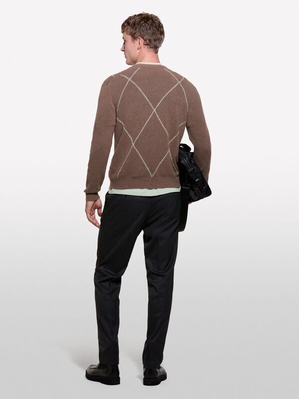 Sisley - Pamuk Karışımlı Geniş Baklava Desenli Bisiklet Yaka Kazak Erkek Mavi Kazak - 324A1QPST103W