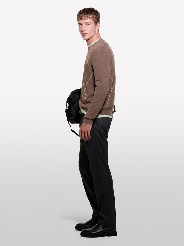 Pamuk Karışımlı Geniş Baklava Desenli Bisiklet Yaka Kazak Erkek Mavi Kazak - 324A1QPST103W