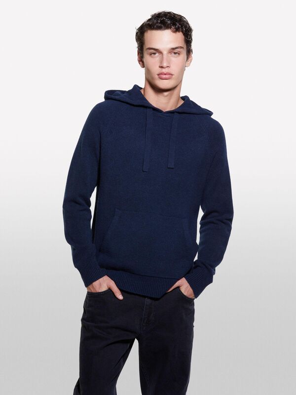 Pamuk Karışımlı Kanguru Cepli Kapüşonlu Sweatshirt Erkek Soluk Lacivert Sweatshirt - 324A1QPSS200Q