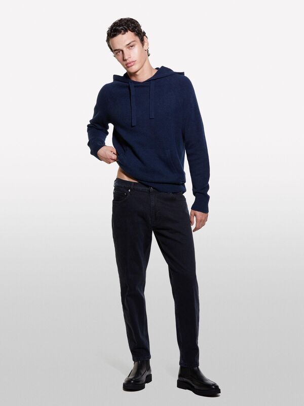 Pamuk Karışımlı Kanguru Cepli Kapüşonlu Sweatshirt Erkek Soluk Lacivert Sweatshirt - 324A1QPSS200Q