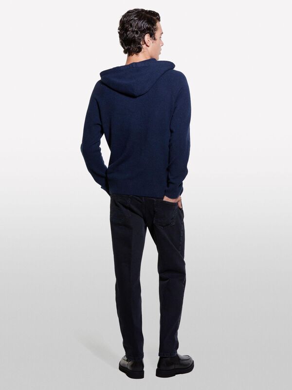 Pamuk Karışımlı Kanguru Cepli Kapüşonlu Sweatshirt Erkek Soluk Lacivert Sweatshirt - 324A1QPSS200Q