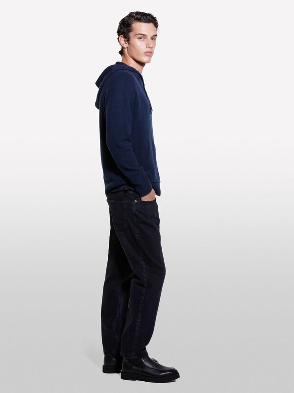 Sisley - Pamuk Karışımlı Kanguru Cepli Kapüşonlu Sweatshirt Erkek Soluk Lacivert Sweatshirt - 324A1QPSS200Q