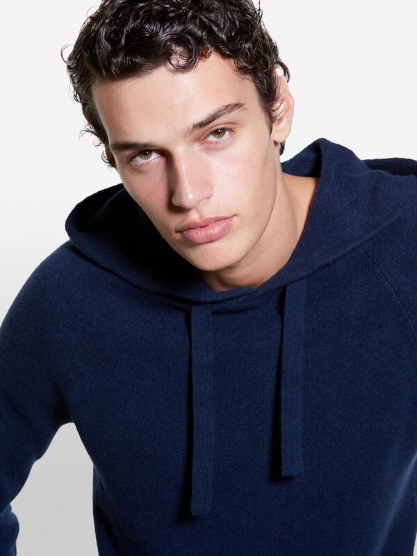 Pamuk Karışımlı Kanguru Cepli Kapüşonlu Sweatshirt Erkek Soluk Lacivert Sweatshirt - 324A1QPSS200Q