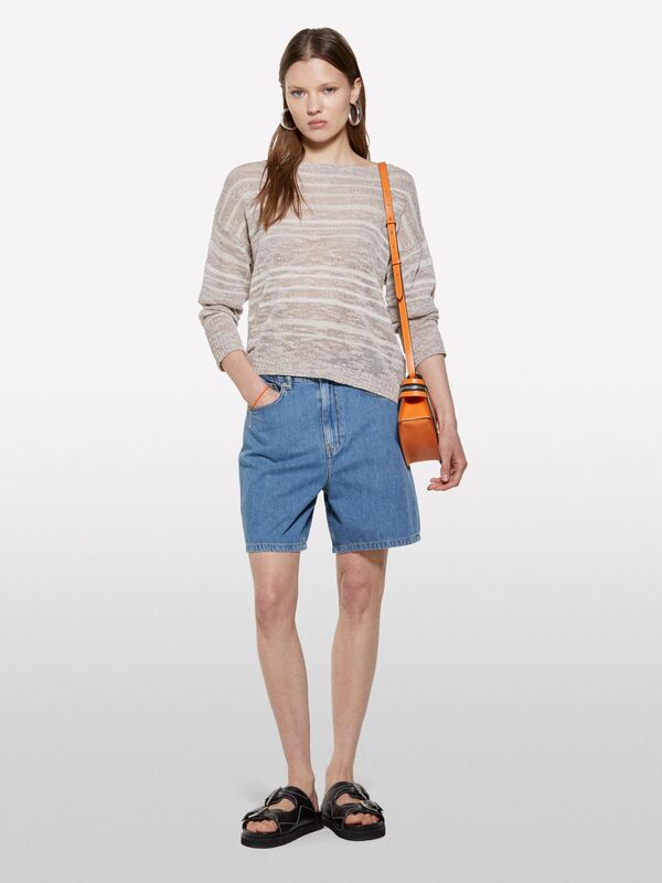 Pamuk Karışımlı Kayık Yaka Regular Fit Kazak Kadın Mavi Kazak - 325P116CL106F