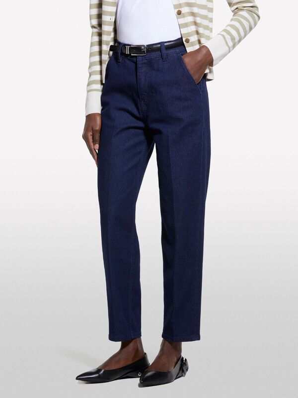 Sisley - Pamuk Karışımlı Normal Bel Denim Chino Pantolon Kadın İndigo Denim Pantolon - 325P4TAYLF06G