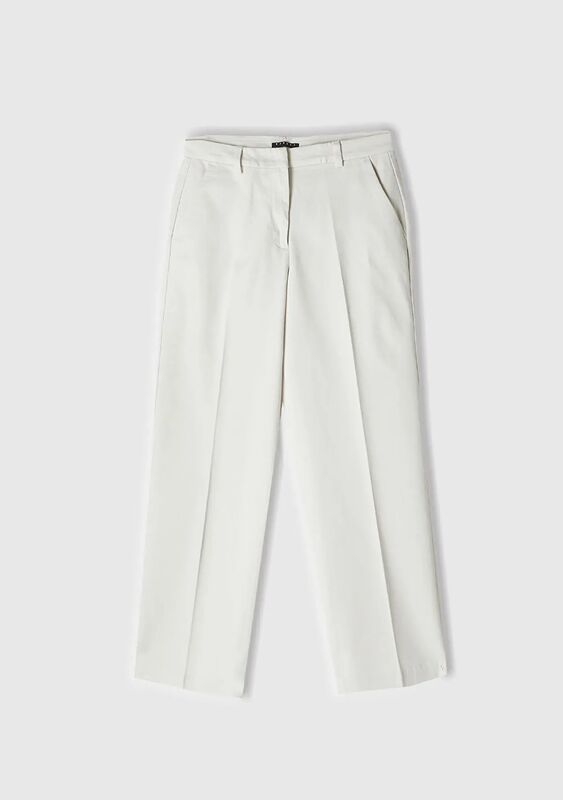 Sisley - Pamuk Karışımlı Normal Kesim Yüksek Bel Pantolon Kadın Krem Pantolon - 324A4K2ZLF03V