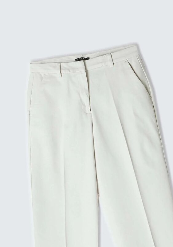 Sisley - Pamuk Karışımlı Normal Kesim Yüksek Bel Pantolon Kadın Krem Pantolon - 325A4K2ZLF03V