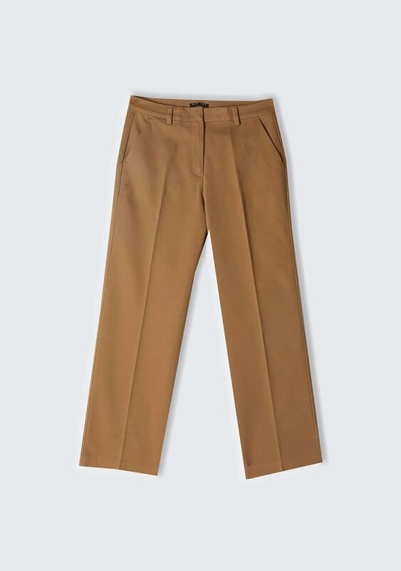 Sisley - Pamuk Karışımlı Normal Kesim Yüksek Bel Pantolon Kadın Taba Pantolon - 324A4K2ZLF03V