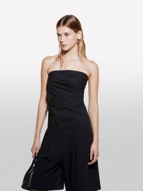 Pamuk Karışımlı Önü Büzgülü Arkası Fermuarlı Üst Kadın Siyah Sweatshirt - 324A54IYLH018