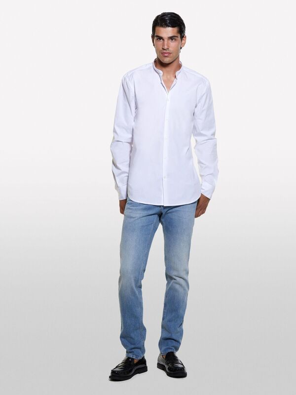 Pamuk Karışımlı Slim Fit Uzun Kollu Gömlek Erkek Beyaz Gömlek - 324A5CNXSQ032