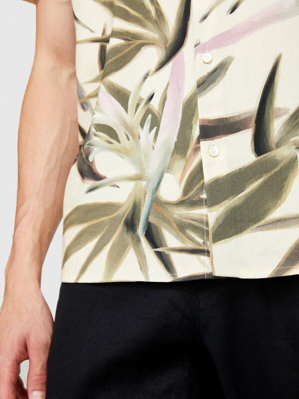 Pamuk Karışımlı Tamamı Desenli Kısa Kollu Gömlek Erkek Renkli Gömlek - 324P53DBSQ03O