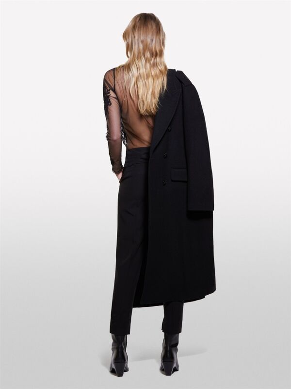 Sisley - Pamuk Karışımlı Tül Detaylı Dar Kesim Bisiklet Yaka Bluz Kadın Siyah Bluz - 324A57DELQ089