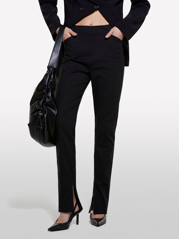 Pamuk Karışımlı Yandan Gizli Fermuarlı Yüksek Bel Pantolon Kadın Siyah Pantolon - 324A44IYLF05Q