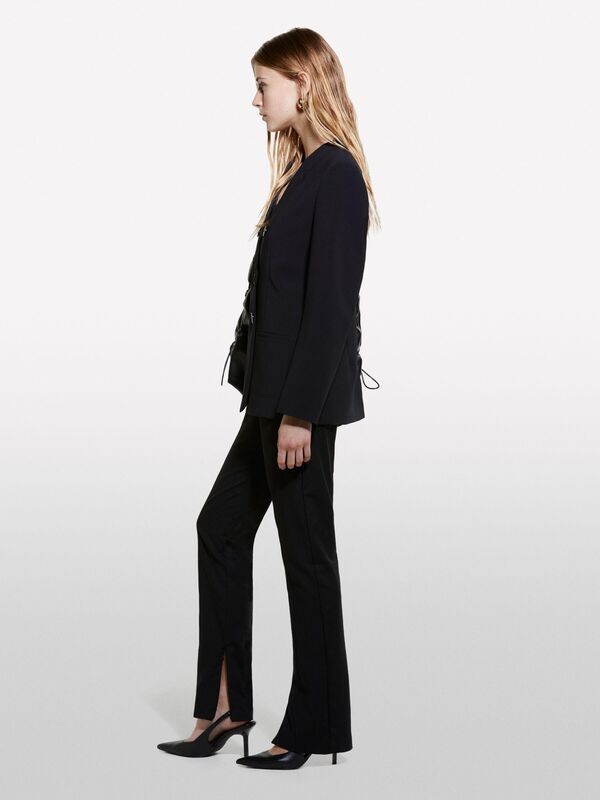 Pamuk Karışımlı Yandan Gizli Fermuarlı Yüksek Bel Pantolon Kadın Siyah Pantolon - 324A44IYLF05Q