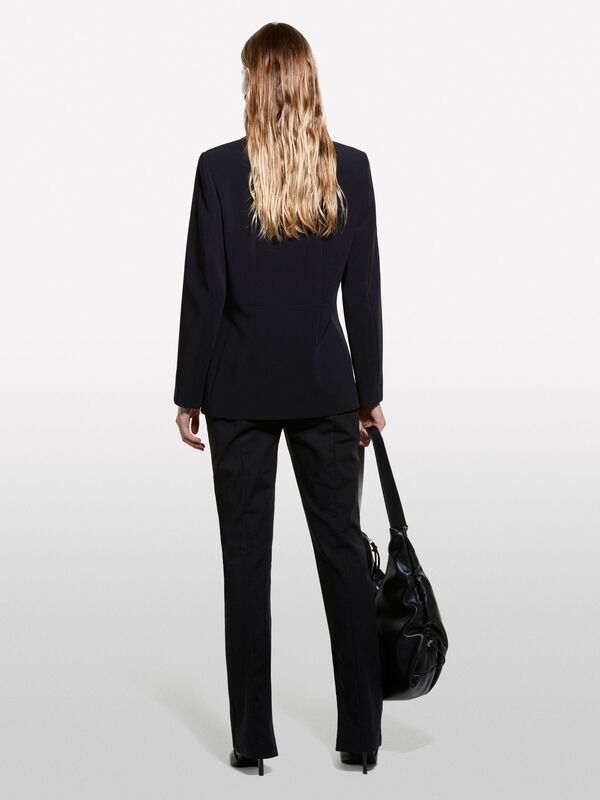 Pamuk Karışımlı Yandan Gizli Fermuarlı Yüksek Bel Pantolon Kadın Siyah Pantolon - 324A44IYLF05Q