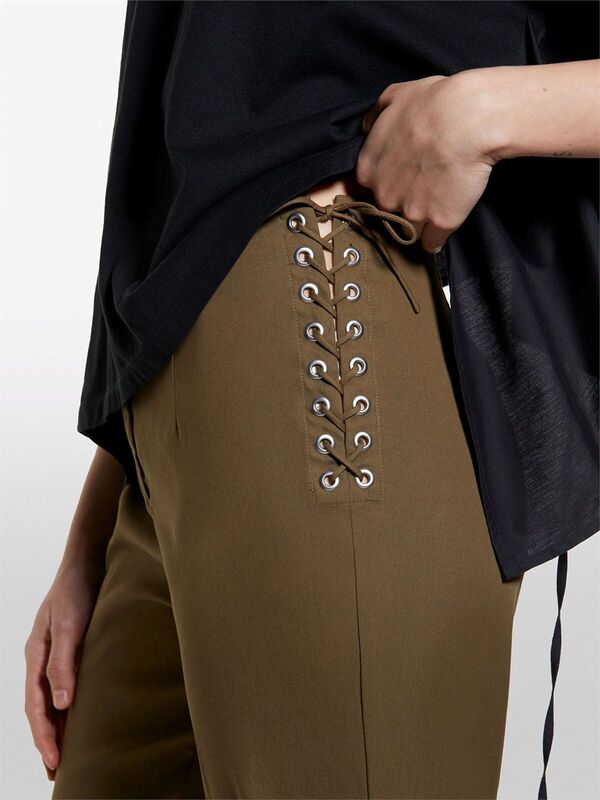 Pamuk Karışımlı Yanı Bağlamalı Yüksek Bel Sigaret Pantolon Kadın Yeşil Pantolon - 325P4SI0LF074