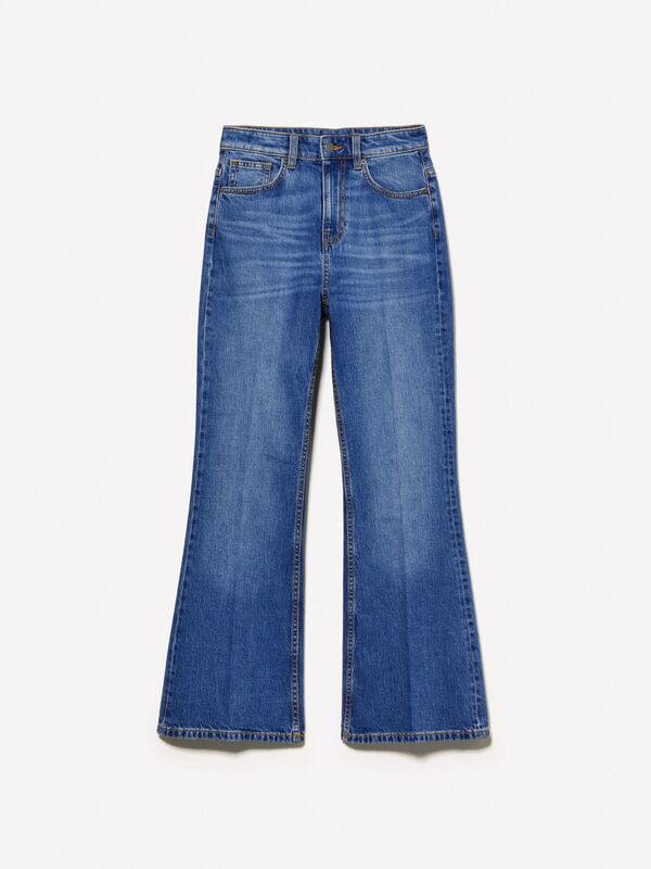 Pamuk Karışımlı Yüksek Bel İspanyol Paça Denim Pantolon Kadın Buz mavisi Denim Pantolon - 325P4MCPLE043